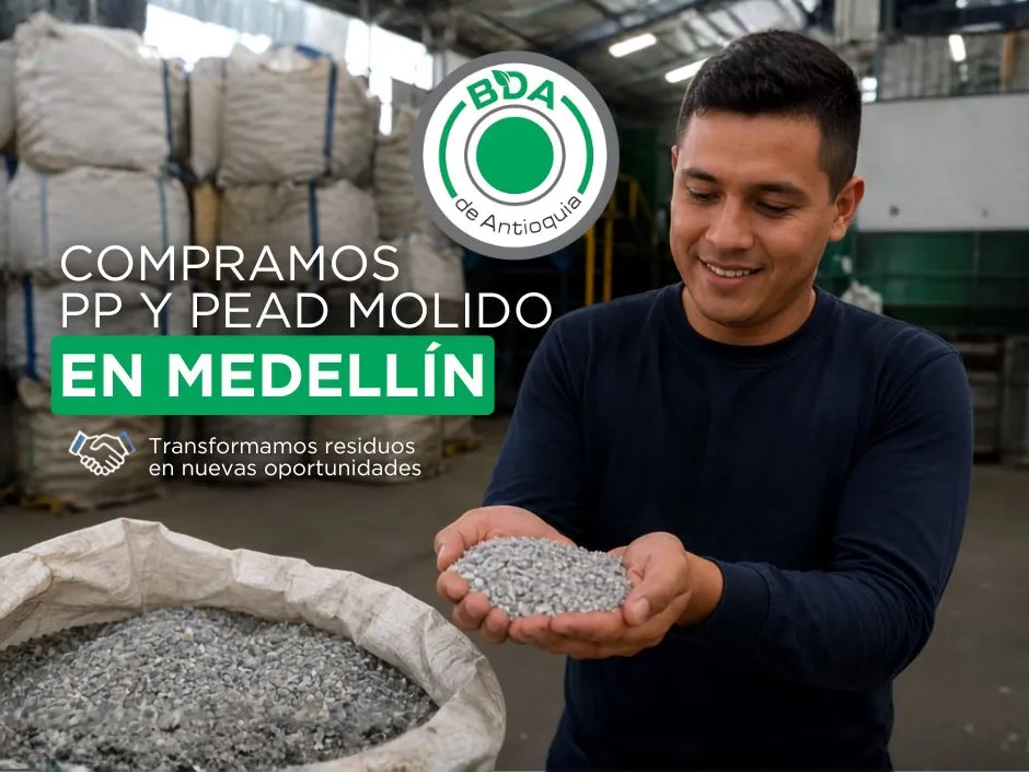 Compramos PP y PEAD molido en Medellín para transformarlo en pellets reciclados de alta calidad.